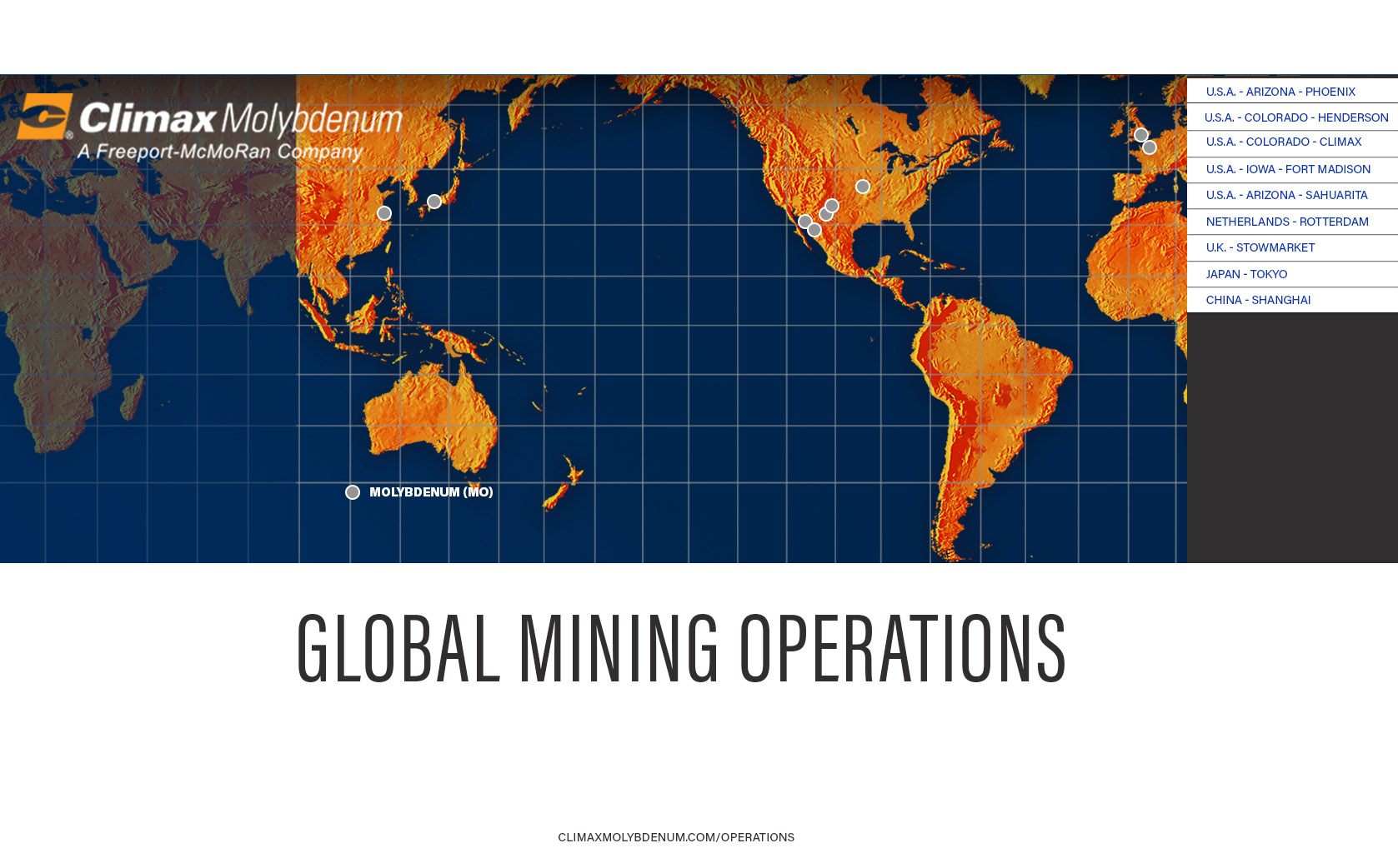 Climax Molybdenum Company, a subsidiary of Freeport-McMoRan printable operations map